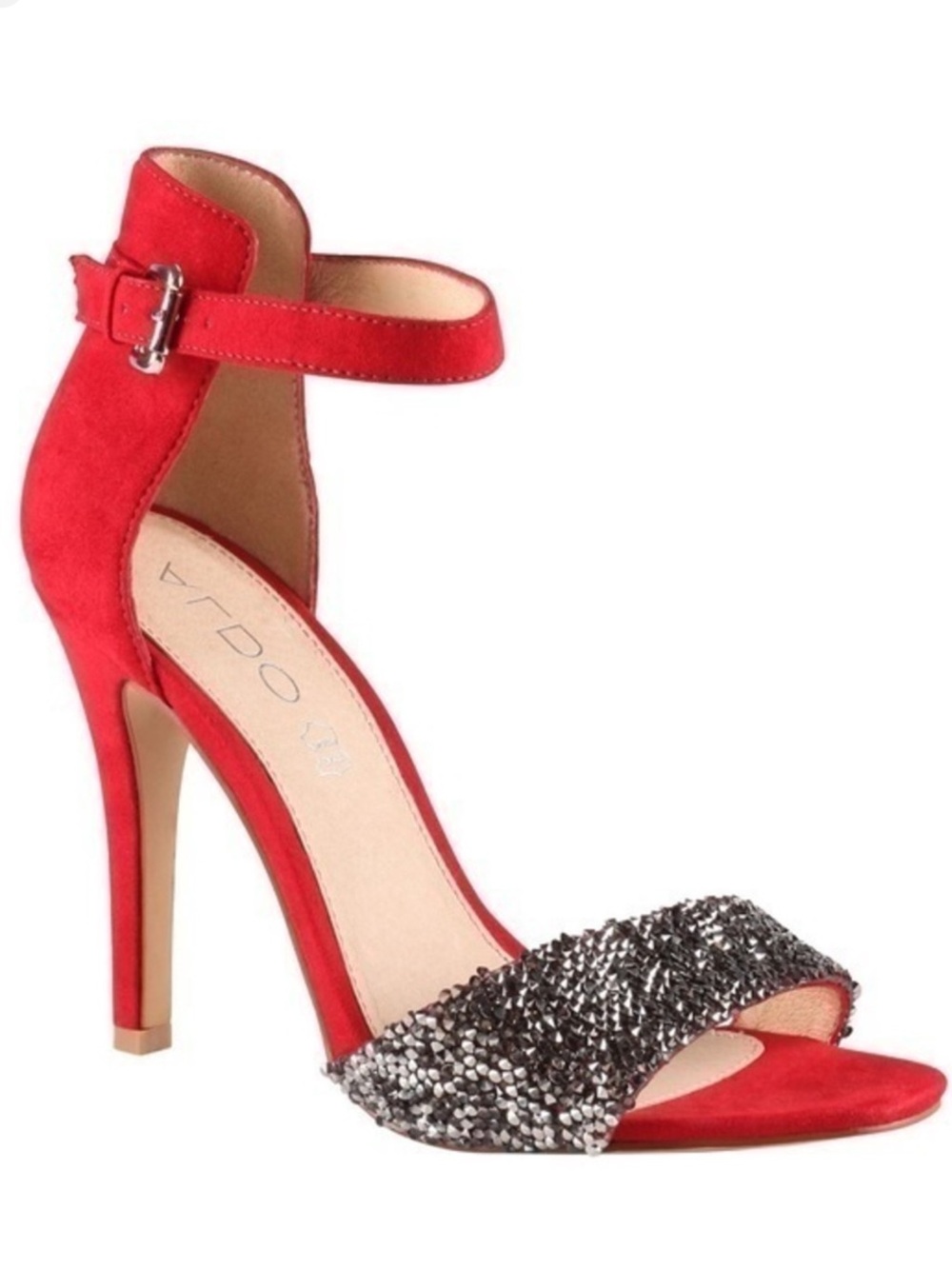 ALDO “Dosh” Red Suede Crystal Heels